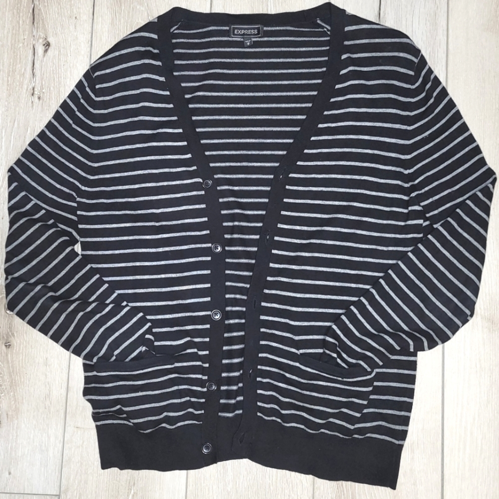 ◾️Men's Express Black/Gray Striped Cardigan (M)